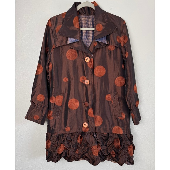 UBU reversible polka dot hounds tooth long jacket mettalic crinkle ruffle S - Picture 2 of 13